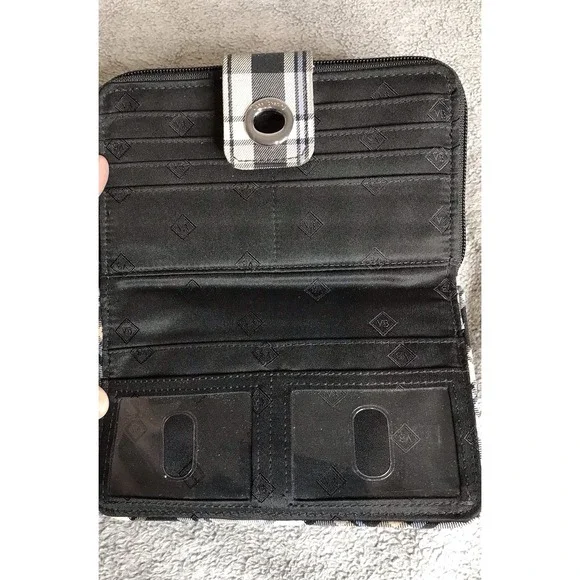 Vera Bradley Quilted TurnLock Wallet Perfectly Plaid with Floral Interior - Picture 9 of 10